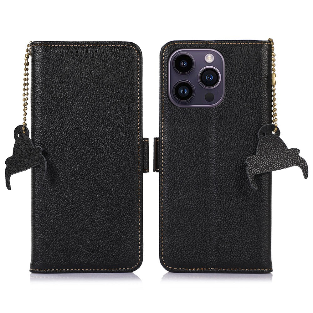 Pro iPhone 15 Pro Max originální pouzdro na telefon z hovězí kůže Kryt na peněženku s blokováním RFID Pro iPhone 15 Pro Max originální pouzdro na telefon z hovězí kůže Kryt na peněženku s blokováním RFID